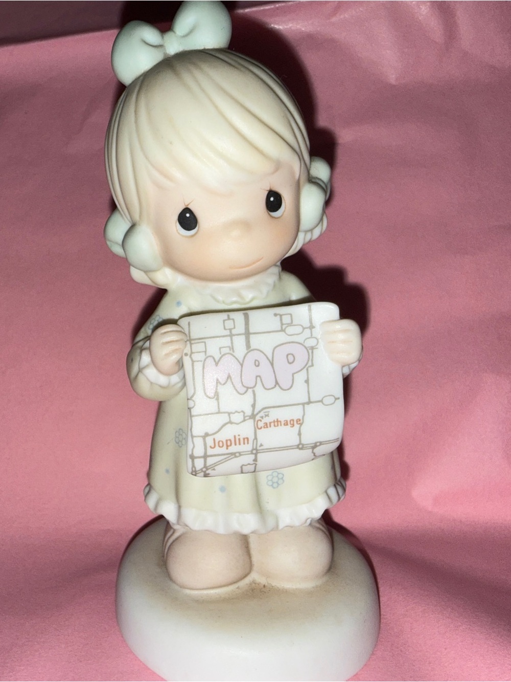 Precious Moments Cream and Pastel Figurine Girl Holding Map